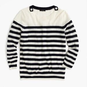 J.Crew Women's Ivory Navy Breton Stripe 100% Merino Wool Sweater Size S NWT